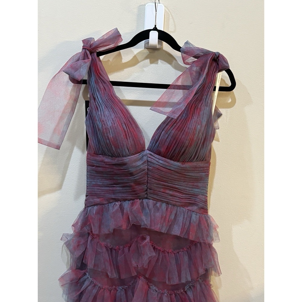 Jovani Gown Tiered Ruffle Mesh Size 4 Train One Of A Kind Romantic Prom‎ Dress - Picture 4 of 16